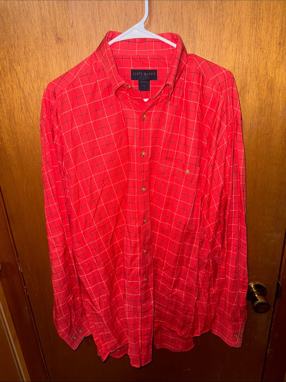Scott Barber Men's Red Windowpane Casual Button-Down Shirt